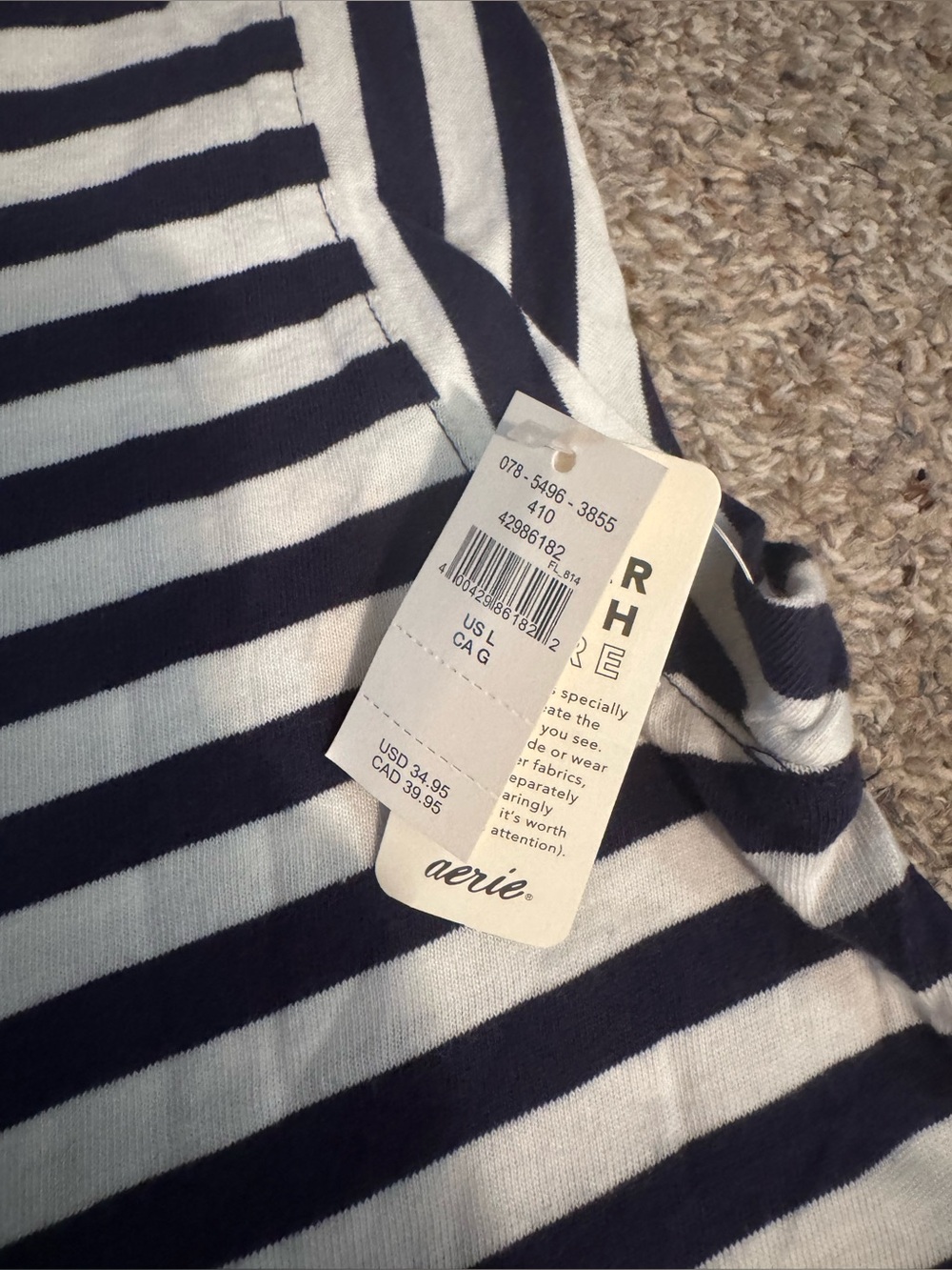 Aerie Women's Summer Breeze Notch Neck T-Shirt Summer Navy Stripe NWT - Picture 4 of 4